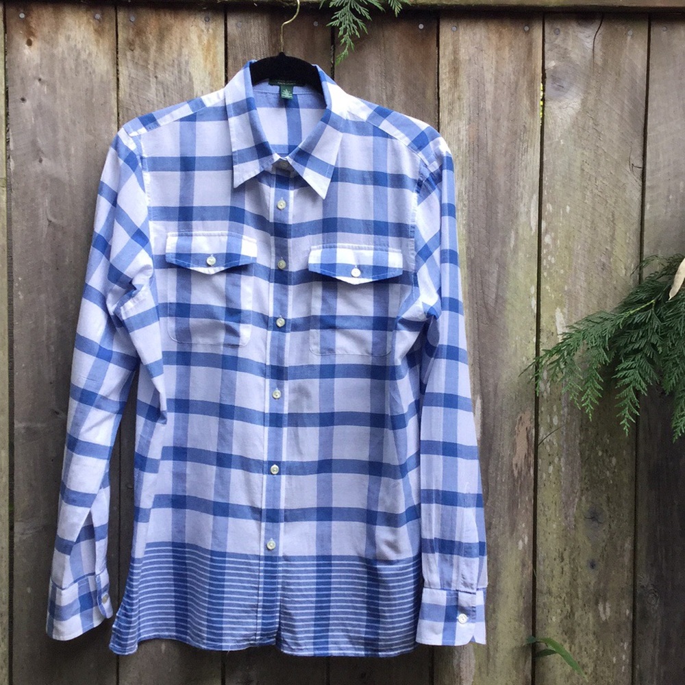 Ralph Lauren Jeans Super Sheer Blue/White Blouse L